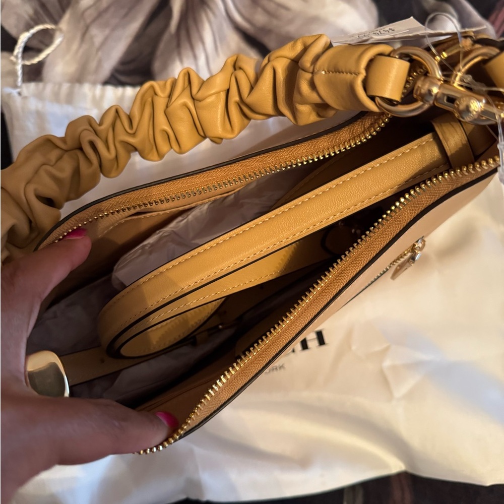 Coach Tan Leather Shoulder Bag with Ruffled Detail - Picture 7 of 11